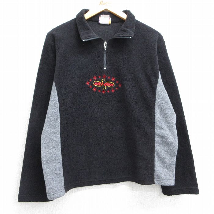 古着 長袖 ハーフジップ フリース ジャケット レディース 80年代 80s skidoo 刺繍 ツートンカラー 黒他 ブラック 25feb26 中古 アウター ジャンパー ブルゾン