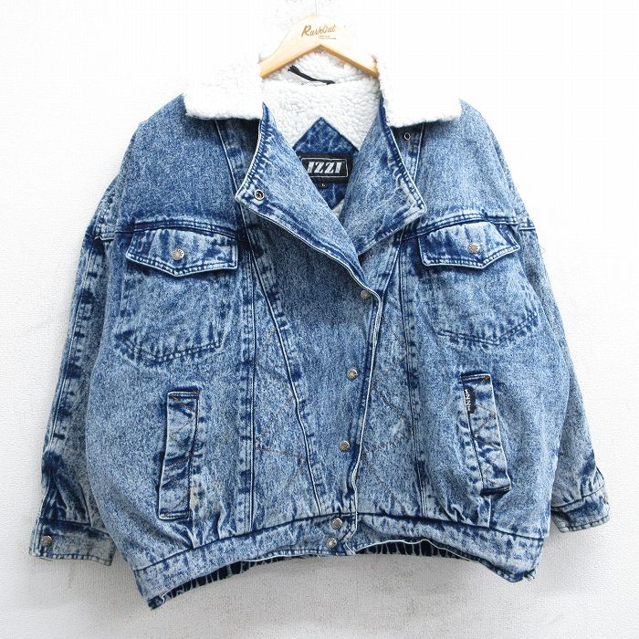 【50%OFF】古着 長袖 デニム ボア ジャケット レディース 90年代 90s ケミカルウォッシュ 大きいサイズ 紺 ネイビー 【spe】 25feb26 中古 アウター ジャンパー ブルゾン
