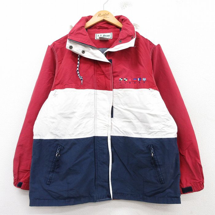 古着 エルエルビーン LLBEAN 長袖 セーリング ジャケット レディース 90年代 90s 赤他 レッド ストライプ 25mar17 中古 アウター ジャンパー ブルゾン