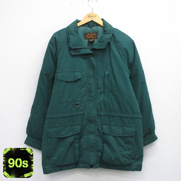 古着 エディーバウアー 長袖 ダウン ジャケット レディース 90年代 90s ラグラン 大きいサイズ ロング丈 緑 グリーン 25oct06 中古 アウター ジャンパー ブルゾン