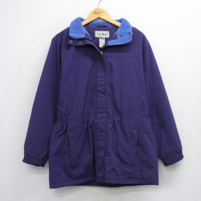 古着 エルエルビーン LLBEAN 長袖 ナイロン ジャケット レディース 90年代 90s ワンポイントロゴ ロング丈 大きいサイズ 紫 パープル 内側フリース 25oct06 中古 アウター ウインドブレーカー