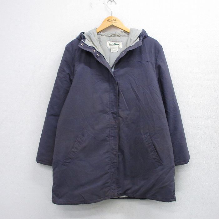 古着 エルエルビーン LLBEAN 長袖 ダウン ジャケット パーカー レディース 80年代 80s ロング丈 大きいサイズ USA製 濃グレー 25oct06 中古 アウター ジャンパー ブルゾン
