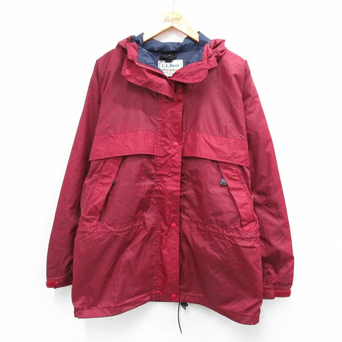 古着 エルエルビーン LLBEAN 長袖 ナイロン ジャケット パーカー レディース 90年代 90s リップストップ 大きいサイズ エンジ 内側メッシュ 25nov04 中古 アウター ウインドブレーカー