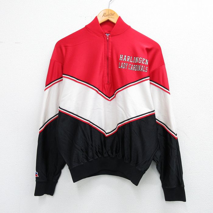 【50%OFF】古着 ラッセル 長袖 ジャージ レディース 80年代 80s ハルリンゲンレディカージナルス マルチカラー USA製 赤他 レッド 25nov04 中古 アウター トラックジャケット