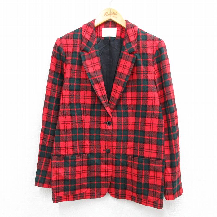古着 ペンドルトン 長袖 テーラード ジャケット レディース 80年代 80s ウール USA製 赤他 タータン チェック 25nov11