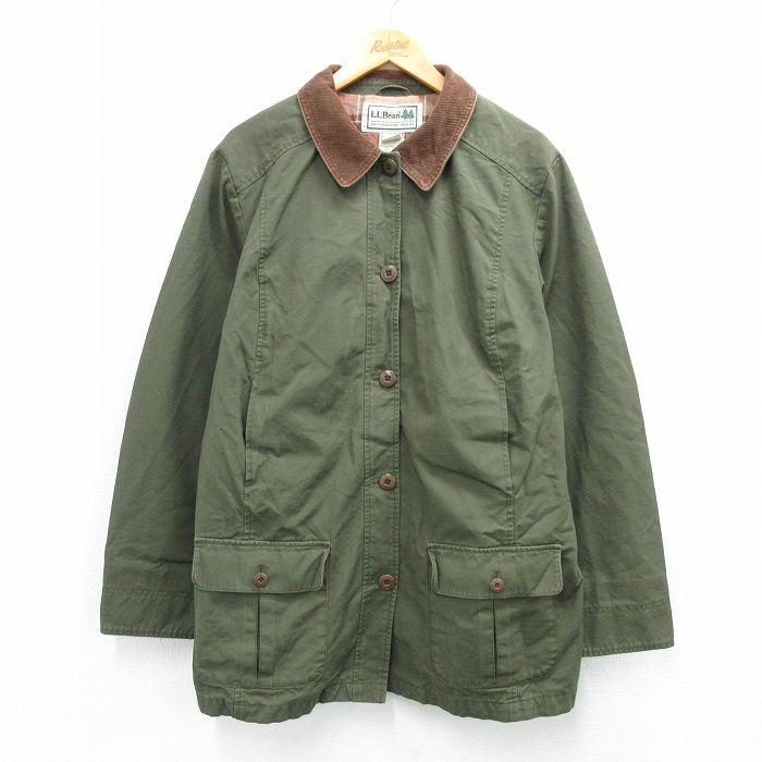 古着 エルエルビーン 長袖 カバーオール レディース 00年代 00s 襟コーデュロイ コットン 濃緑他 内側フランネル 25nov11