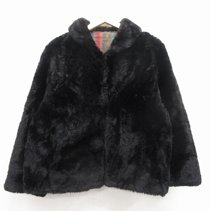【50%OFF】古着 長袖 ジャケット レディース フェイクファー 黒 25nov17