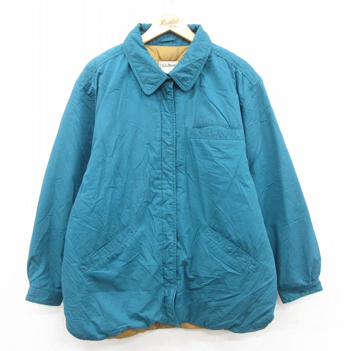 古着 エルエルビーン 長袖 ジャケット レディース 80年代 80s 大きいサイズ 青緑 内側キルティング 25dec17