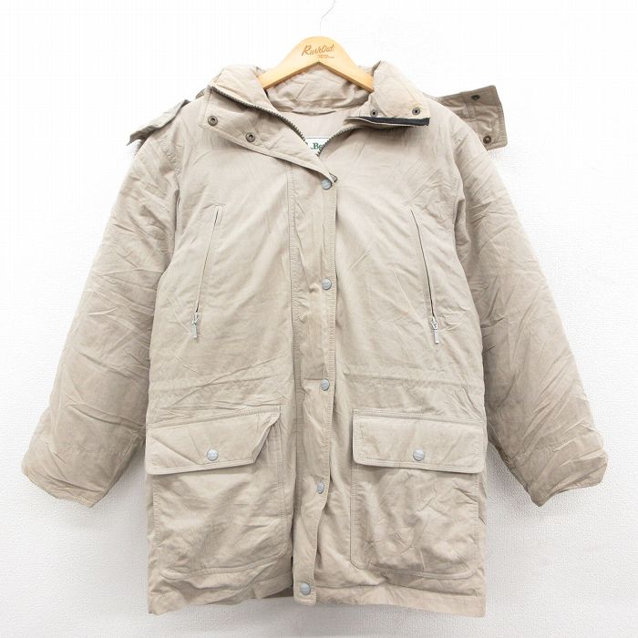 古着 エルエルビーン 長袖 ダウン ジャケット パーカー レディース 90年代 90s 薄ベージュ【spe】 25dec17
