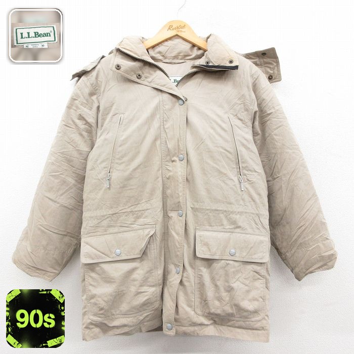 【50%OFF】古着 エルエルビーン 長袖 ダウン ジャケット パーカー レディース 90年代 90s 薄ベージュ【spe】 25dec17