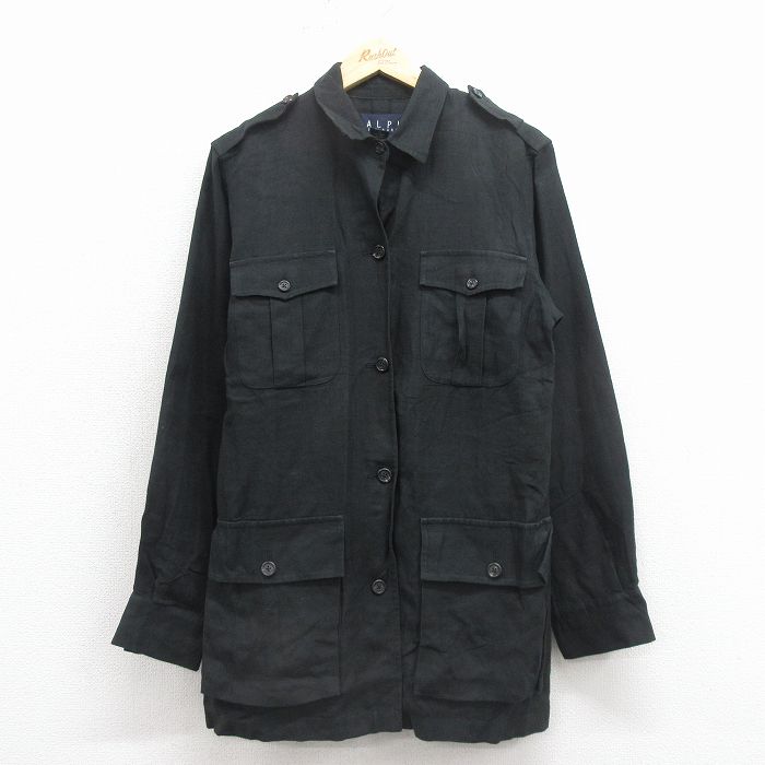 古着 ラルフローレン 長袖 ブランド ジャケット レディース 90年代 90s ロング丈 リネン 黒 25dec17