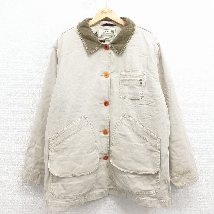 古着 エルエルビーン 中袖 ハンティング ジャケット レディース 00年代 00s ダック地 大きいサイズ コットン 薄ベージュ 25dec17