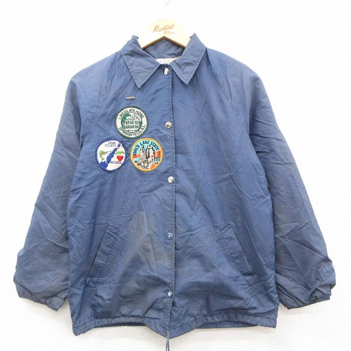 古着 シアーズ 長袖 ナイロン ジャケット レディース 80年代 80s ワッペン ラグラン 紺 25dec18