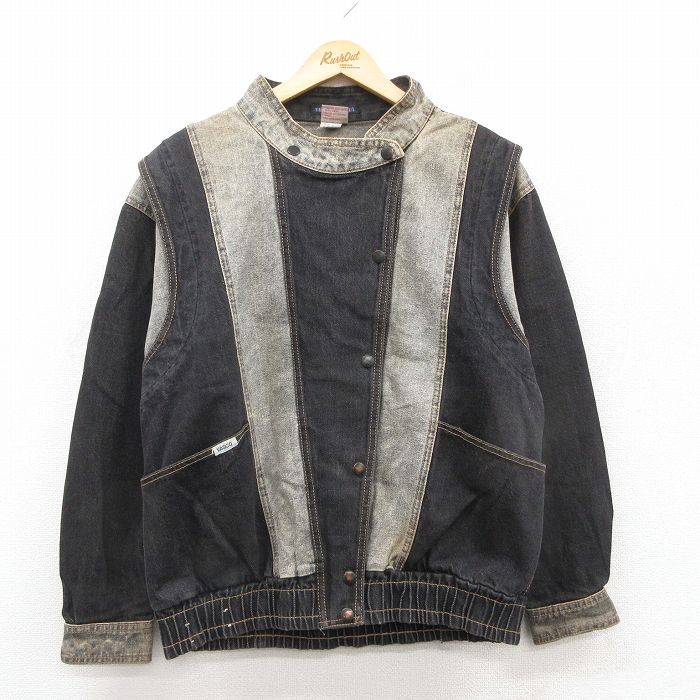 【20%OFF】古着 長袖 デニム ジャケット レディース 90年代 90s コットン USA製 黒他 デニム 26jan07