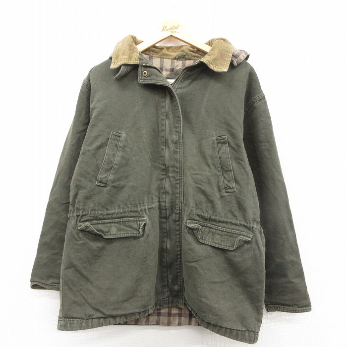 【20%OFF】古着 長袖 ジャケット パーカー レディース 00年代 00s 襟コーデュロイ ダック地 大きいサイズ コットン 緑系 26jan07