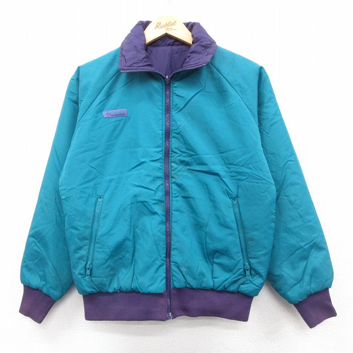 【20%OFF】古着 コロンビア 長袖 ナイロン ジャケット レディース 80年代 80s ワンポイントロゴ リバーシブル ラグラン 青緑他 26jan07