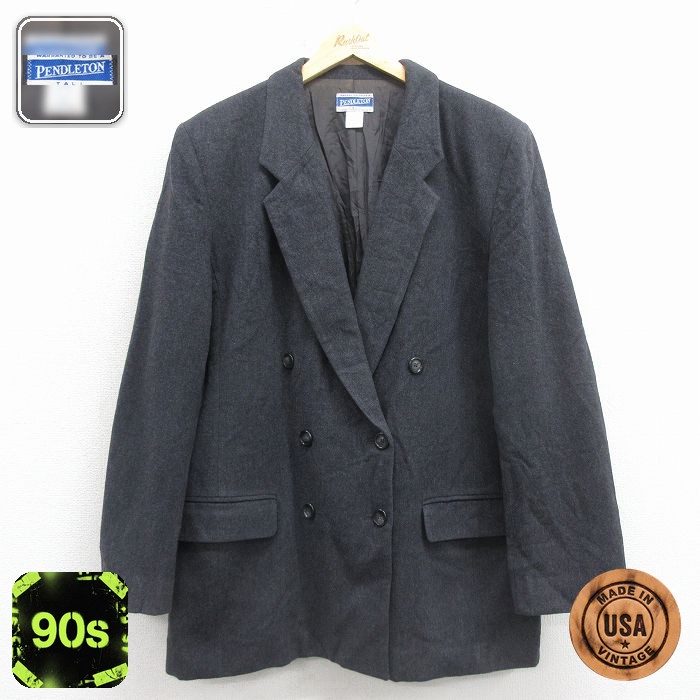 【50%OFF】古着 ペンドルトン 長袖 テーラード ジャケット レディース 90年代 90s 大きいサイズ USA製 グレー 26jan09