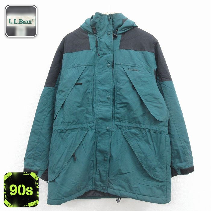 【50%OFF】古着 エルエルビーン 長袖 ナイロン ジャケット マウンテン パーカー レディース 90年代 90s 大きいサイズ ロング丈 シンサレート 緑【spe】 26jan09