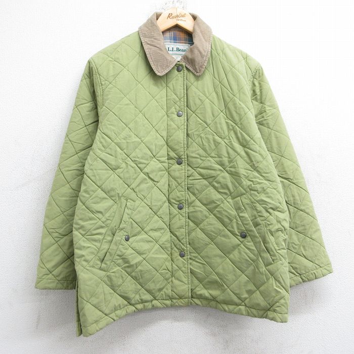 【20%OFF】古着 エルエルビーン 長袖 キルティング ジャケット レディース 90年代 90s 襟コーデュロイ 薄緑 内側フランネル 26jan16