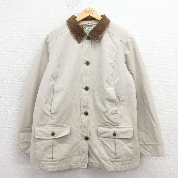 【20%OFF】古着 エルエルビーン 長袖 ジャケット レディース 00年代 00s ダック地 襟コーデュロイ コットン 生成り 26jan30
