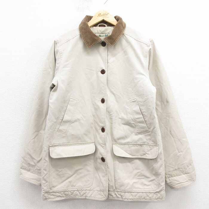 古着 エルエルビーン 長袖 ジャケット レディース 00年代 00s ダック地 襟コーデュロイ コットン 生成り 内側キルティング 26jan30