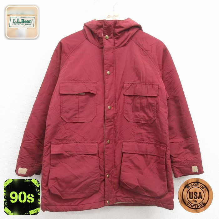 【50%OFF】古着 エルエルビーン 長袖 ナイロン ジャケット マウンテン パーカー レディース 90年代 90s ラグラン USA製 エンジ 26jan30