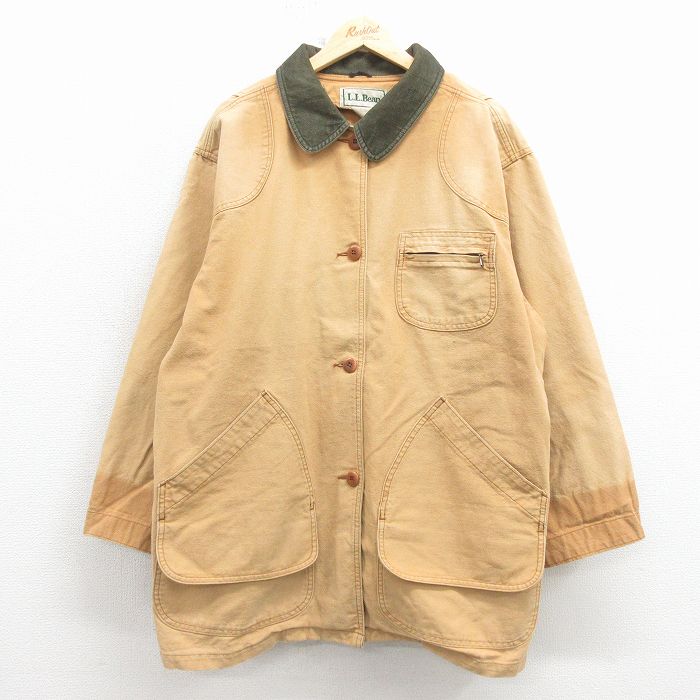 古着 エルエルビーン 長袖 ハンティング ジャケット レディース 90年代 90s ダック地 大きいサイズ ロング丈 コットン 茶 26jan30