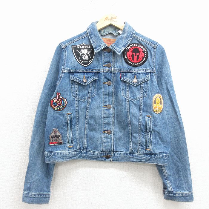 古着 リーバイス Levis 長袖 ジージャン レディース ダースベイダー他 ワッペン コットン 薄紺 デニム 26jan30