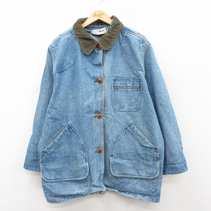 古着 エルエルビーン 長袖 ハンティング ジャケット レディース 80年代 80s 襟コーデュロイ 大きいサイズ 紺 デニム他【spe】26feb03