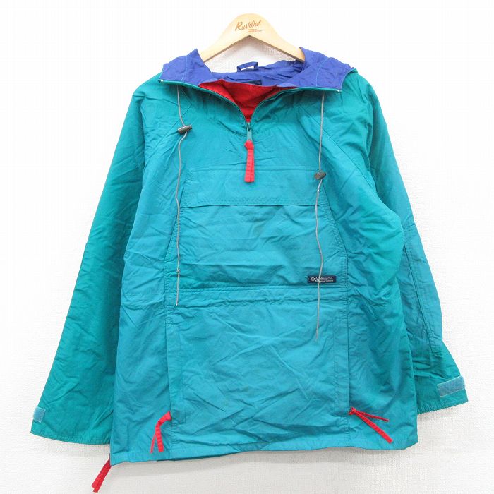【20%OFF】古着 コロンビア 長袖 ナイロン ジャケット アノラック パーカー レディース 90年代 90s 青緑 26feb14