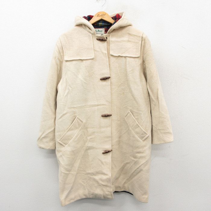古着 エルエルビーン 長袖 ウール ダッフル コート パーカー レディース 80年代 80s ロング丈 薄ベージュ【spe】 26feb14