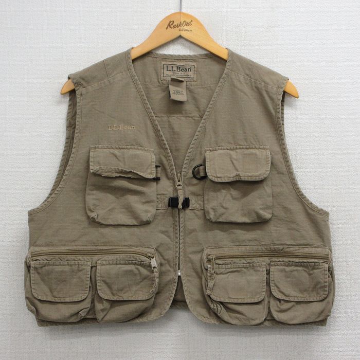 古着 エルエルビーン フィッシング ベスト レディース 00年代 00s ワンポイントロゴ リップストップ コットン 茶系 26apr27