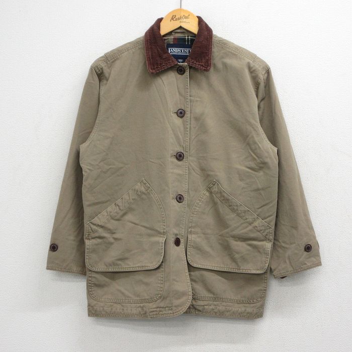 古着 ランズエンド 長袖 ハンティング ジャケット レディース 90年代 90s 襟コーデュロイ コットン 茶系他 内側フランネル 26apr28