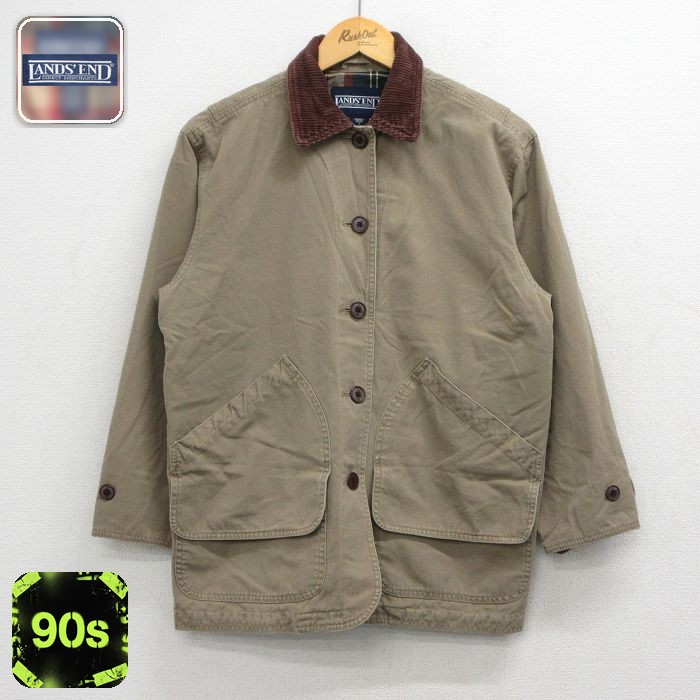 【20%OFF】古着 ランズエンド 長袖 ハンティング ジャケット レディース 90年代 90s 襟コーデュロイ コットン 茶系他 内側フランネル 26apr28