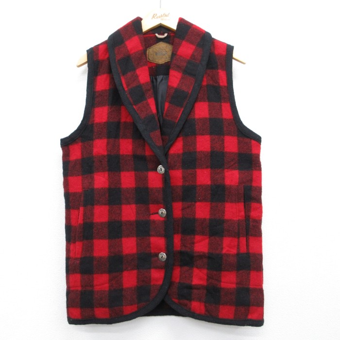 古着 Woolrich ノースリーブ レディース 90年代 90s メンズ ショールカラー バッファロー チェック USA製 ブラック 26aug21