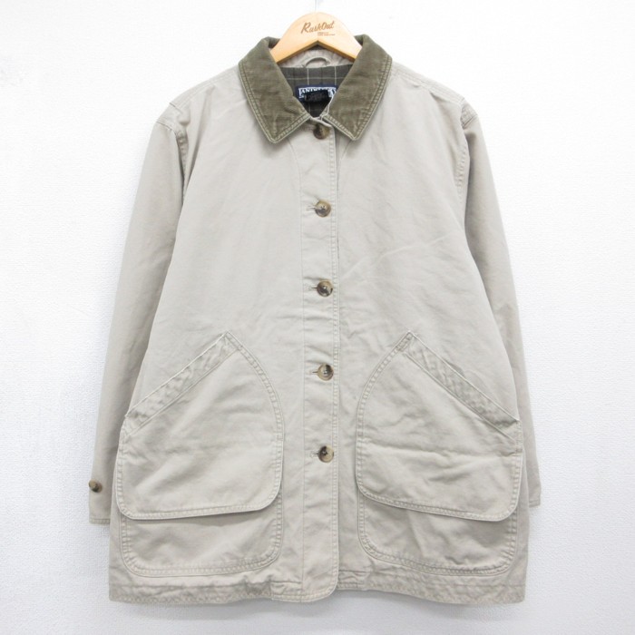 古着 LANDS'END ランズエンド 長袖 レディース 00年代 00s カバーオール ハンティング ダック地 チェック裏地 コットン ベージュ 26aug25
