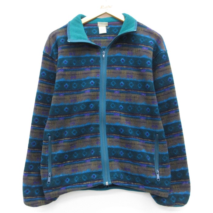 古着 L.L.Bean エルエルビーン 長袖 フルジップ レディース 90年代 90s ジャケット フリース ネイティブ柄 総柄 USA製 グリーン【spe】 26aug31