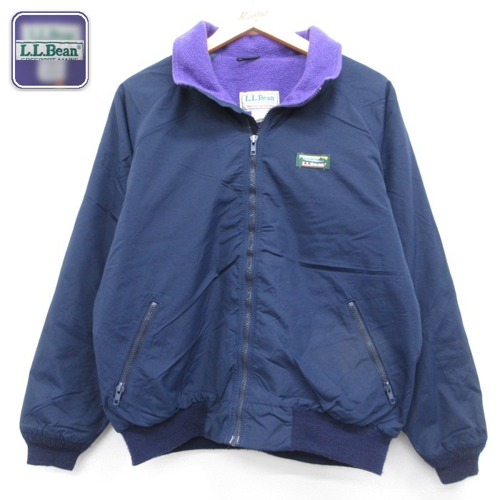 古着 L.L.Bean エルエルビーン 長袖 ナイロン レディース 90年代 90s ウォームアップ USA製 ネイビー 内側フリース【spe】 26sep09