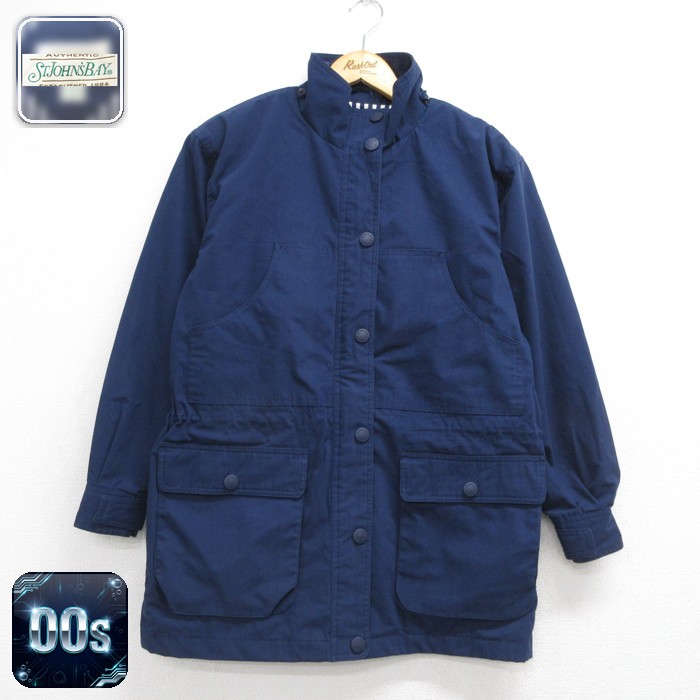 古着 セントジョンズベイ ST.JOHN'S BAY 長袖 レディース 00年代 00s ジャケット フラップポケット ネイビー ストライプ 26sep15