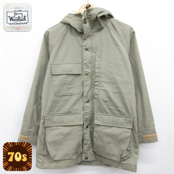 古着 ウールリッチ The Woolrich 長袖 パーカー レディース 80年代 80s マウンテン ジャケット フラップポケット ポリエステル カーキ【spe】 26sep16