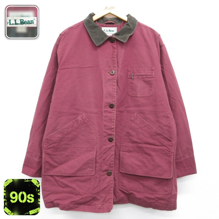 古着 L.L.Bean エルエルビーン 長袖 レディース 90年代 90s ハンティング ジャケット カバーオール フランネル コート コットン バーガンディ【spe】 26sep16