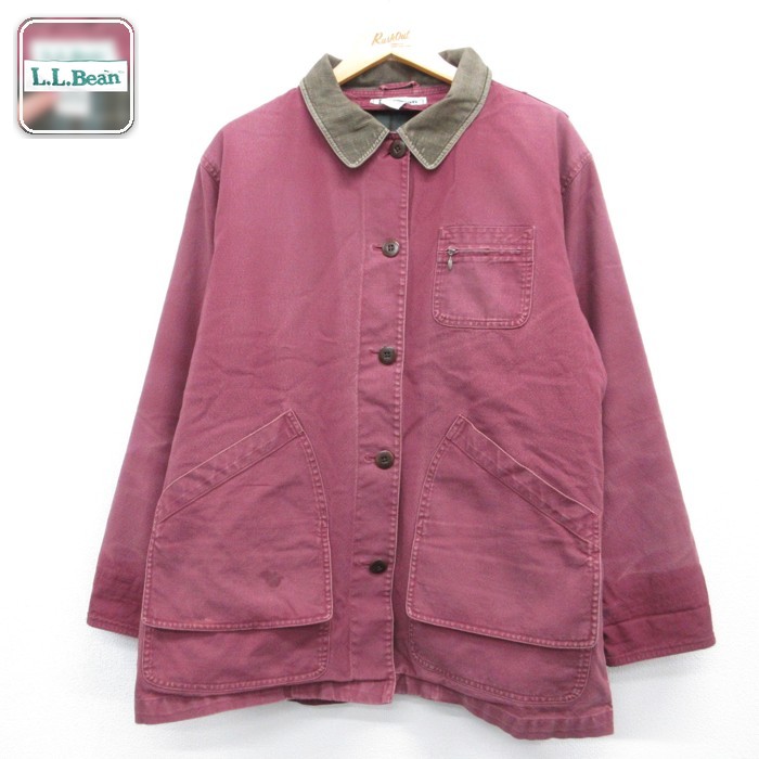 古着 L.L.Bean エルエルビーン 長袖 レディース 90年代 90s ハンティングジャケット カバーオール コットン バーガンディ 26sep17
