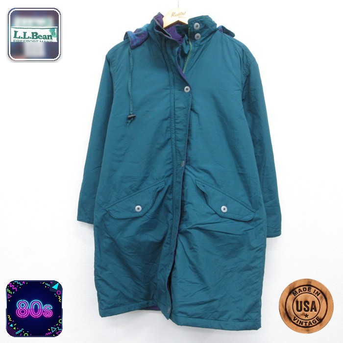 古着 L.L.Bean エルエルビーン 長袖 ナイロン パーカー レディース 80年代 80s コート フラップポケット USA製 グリーン 26sep18