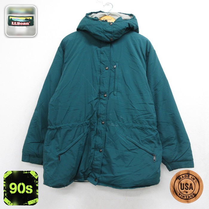 古着 L.L.Bean エルエルビーン 長袖 ナイロン パーカー レディース 90年代 90s ダウン USA製 グリーン 26sep18