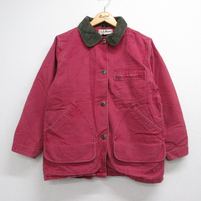 古着 L.L.Bean エルエルビーン 長袖 レディース 80年代 80s ハンティング ジャケット ダック地 ウール コットン USA製 レッド【spe】 26sep18