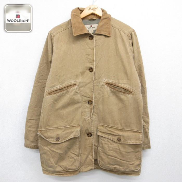 古着 ウールリッチ WOOLRICH 長袖 レディース ジャケット ロング フラップポケット コットン ブラウン 内側フリース 26sep28