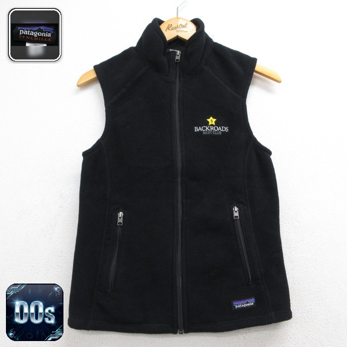 古着 パタゴニア patagonia フルジップ レディース 00年代 00s フリース ベスト シンチラ 刺繍ロゴ ポリエステル ブラック 26sep29