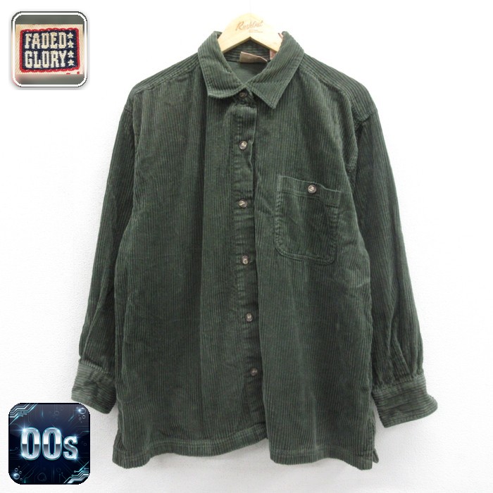 古着 Faded Glory 長袖 レディース 00年代 00s シャツジャケット コーデュロイ コットン グリーン 26sep29