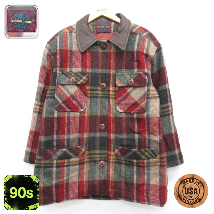 古着 PRESTON & YORK 長袖 レディース 90年代 90s ジャケット ウール フラップポケット チェック USA製 レッド【spe】 26oct07