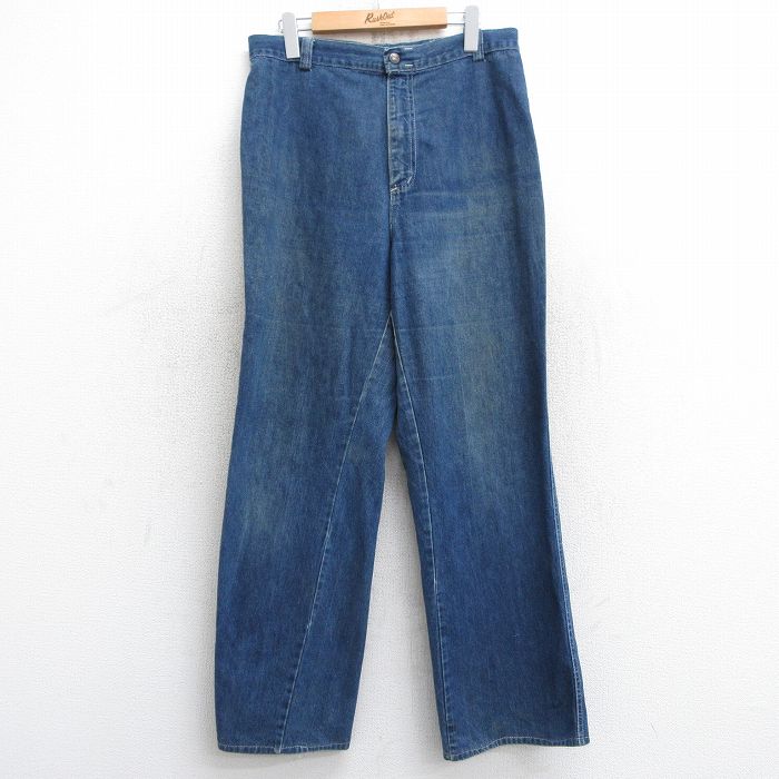 古着 ジーンズ レディース 80年代 80s ヒゲ コットン 紺 ネイビー デニム 25feb21 中古 ボトムス ジーパン Gパン ロング パンツ